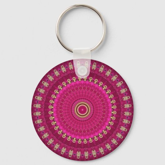 Bright Pink with Yellow Mandala Design キーホルダー (裏面)