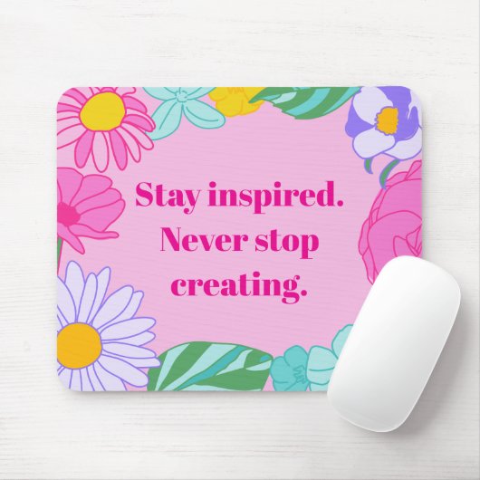 Bright Pink Yellow Floral Motivational Quote Mouse マウスパッド (マウス)