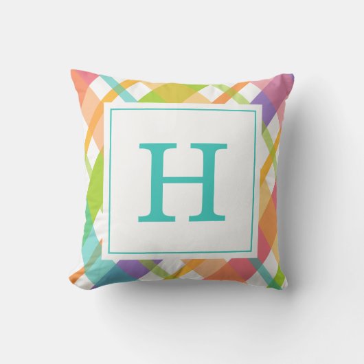Bright Plaid Monogram クッション (正面)