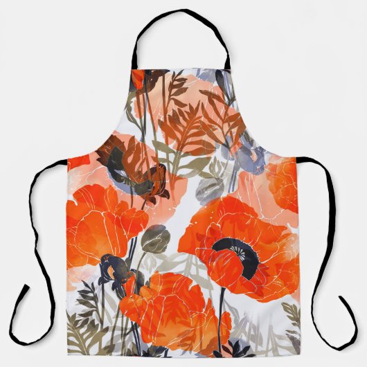 Bright Poppies Imprints:シームレスアート エプロン (正面)