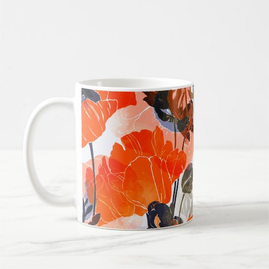 Bright Poppies Imprints:シームレスアート コーヒーマグカップ (左)