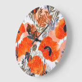 Bright Poppies Imprints:シームレスアート ラージ壁時計 (傾斜)