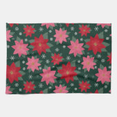 Bright Preppy Christmas Poinsettias Kitchen Towels キッチンタオル (横)