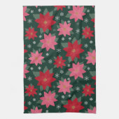 Bright Preppy Christmas Poinsettias Kitchen Towels キッチンタオル (縦)
