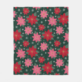 Bright Preppy Christmas Poinsettias Throw Blanket フリースブランケット