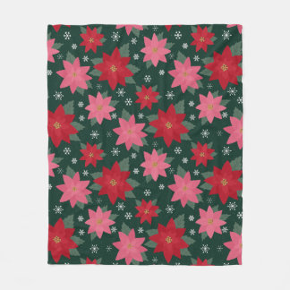 Bright Preppy Christmas Poinsettias Throw Blanket フリースブランケット