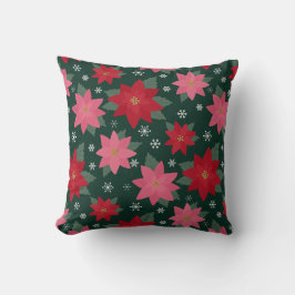 Bright Preppy Christmas Poinsettias Throw Pillow クッション