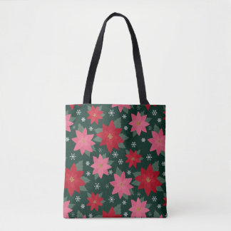 Bright Preppy Christmas Poinsettias Tote Bag トートバッグ