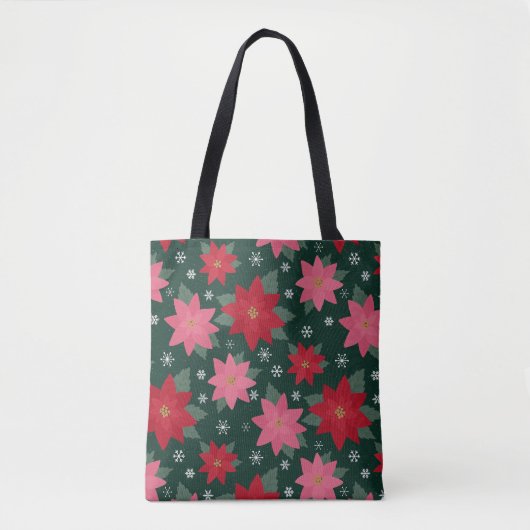 Bright Preppy Christmas Poinsettias Tote Bag トートバッグ (正面)