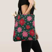 Bright Preppy Christmas Poinsettias Tote Bag トートバッグ (クローズアップ)