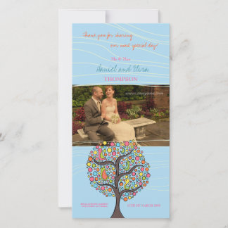 Bright Rainbow Bird Tree Blue Thank You Photo Card サンキューカード