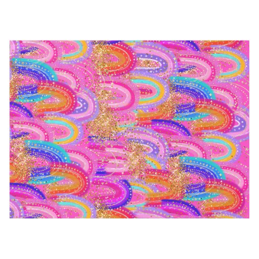 Bright Rainbow Gold Glitter テーブルクロス (正面(横))