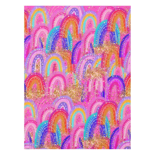 Bright Rainbow Gold Glitter テーブルクロス (正面)