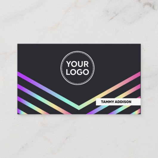 Bright Rainbow Holographicモダン シンプル Info 名刺 (正面)