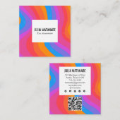Bright Rainbow MinimalistのストライプQRソーシャルメディア スクエア名刺 (正面/裏面)