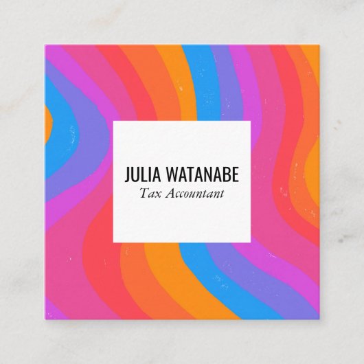 Bright Rainbow MinimalistのストライプQRソーシャルメディア スクエア名刺 (正面)