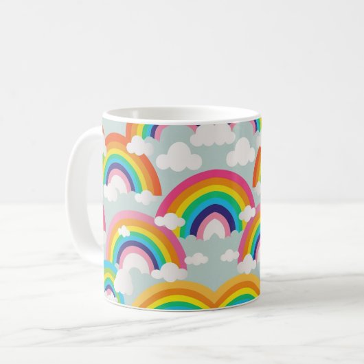 Bright Rainbow Mug with Clouds コーヒーマグカップ (正面左)