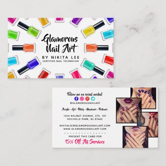 Bright Rainbow Nail Polish Art Tech Salon 4-Photo 名刺 (正面/裏面)