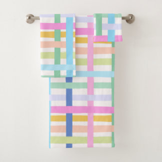 Bright Rainbow Plaid Bath Towel - Colourful Pastel バスタオルセット