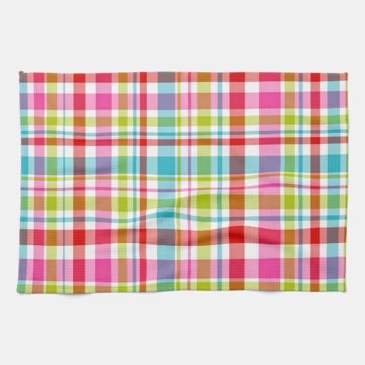 Bright Rainbow Plaid Checkered Pattern キッチンタオル (横)