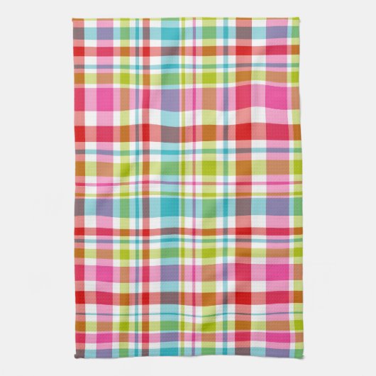 Bright Rainbow Plaid Checkered Pattern キッチンタオル (縦)