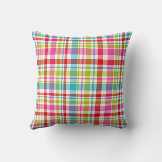 Bright Rainbow Plaid Checkered Pattern クッション (裏面)