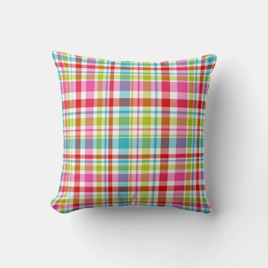 Bright Rainbow Plaid Checkered Pattern クッション (正面)