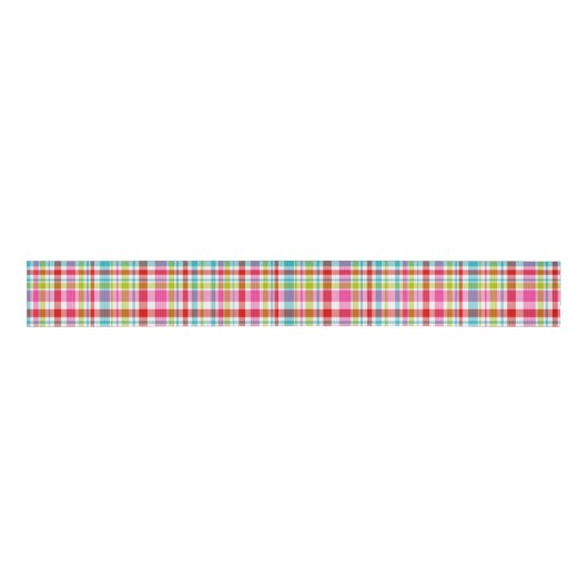 Bright Rainbow Plaid Checkered Pattern グログランリボン (正面)