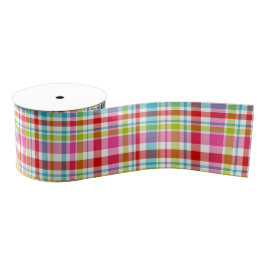 Bright Rainbow Plaid Checkered Pattern グログランリボン