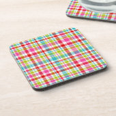 Bright Rainbow Plaid Checkered Pattern コースター (左側)