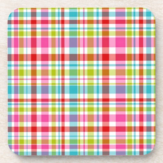Bright Rainbow Plaid Checkered Pattern コースター (正面)