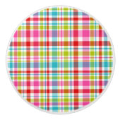 Bright Rainbow Plaid Checkered Pattern セラミックノブ (正面)