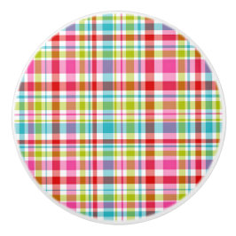 Bright Rainbow Plaid Checkered Pattern セラミックノブ