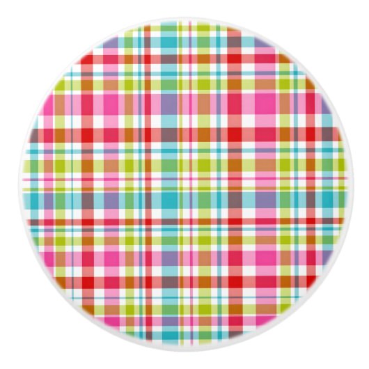 Bright Rainbow Plaid Checkered Pattern セラミックノブ (正面)