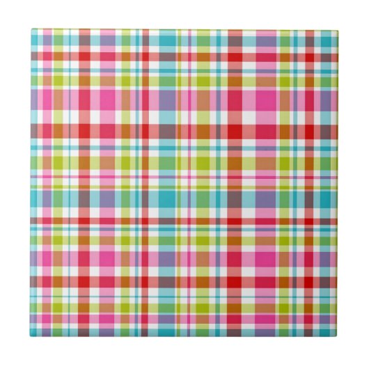 Bright Rainbow Plaid Checkered Pattern タイル (正面)