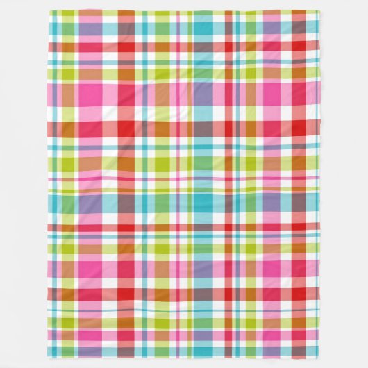 Bright Rainbow Plaid Checkered Pattern フリースブランケット (正面)