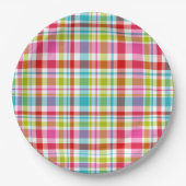 Bright Rainbow Plaid Checkered Pattern  ペーパープレート (正面)
