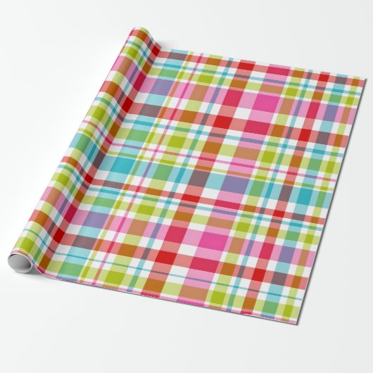 Bright Rainbow Plaid Checkered Pattern ラッピングペーパー (アンロールド)