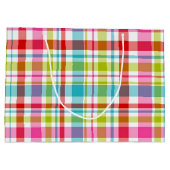 Bright Rainbow Plaid Checkered Pattern ラージペーパーバッグ (裏面)