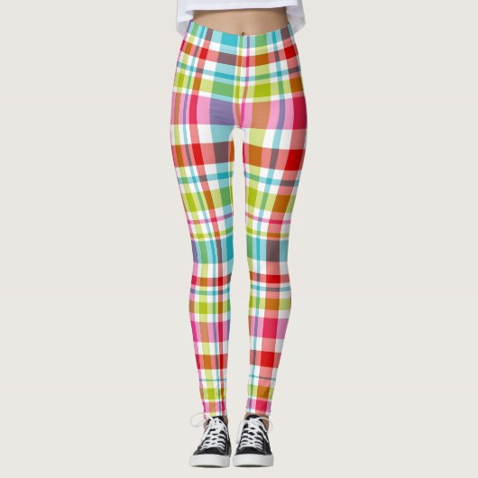 Bright Rainbow Plaid Checkered Pattern  レギンス (正面)