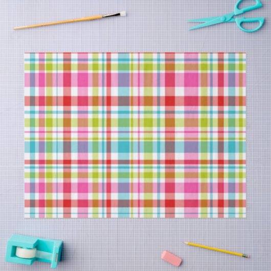 Bright Rainbow Plaid Checkered Pattern 薄葉紙 (クラフト)