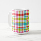 Bright Rainbow Plaid Checkered Pattern Custom Name コーヒーマグカップ (正面左)