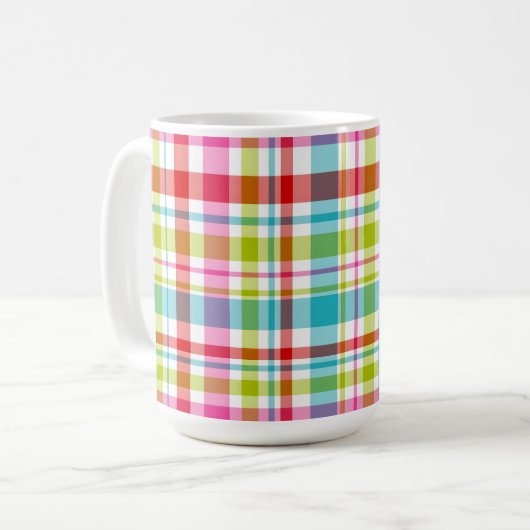 Bright Rainbow Plaid Checkered Pattern Custom Name コーヒーマグカップ (正面左)