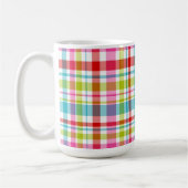 Bright Rainbow Plaid Checkered Pattern Custom Name コーヒーマグカップ (左)