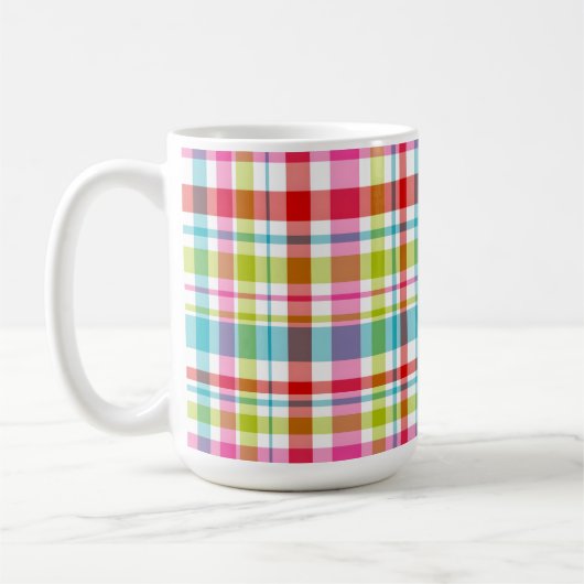 Bright Rainbow Plaid Checkered Pattern Custom Name コーヒーマグカップ (左)