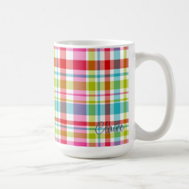 Bright Rainbow Plaid Checkered Pattern Custom Name コーヒーマグカップ