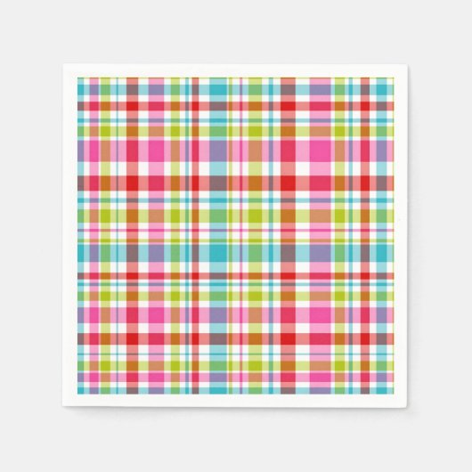 Bright Rainbow Plaid Checkered Pattern Paper スタンダードカクテルナプキン (正面)