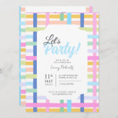 Bright Rainbow Plaid Invite - Colourful Pastel 招待状 (正面/裏面)