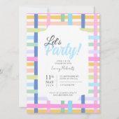 Bright Rainbow Plaid Invite - Colourful Pastel 招待状 (正面)