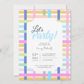 Bright Rainbow Plaid Invite - Colourful Pastel 招待状